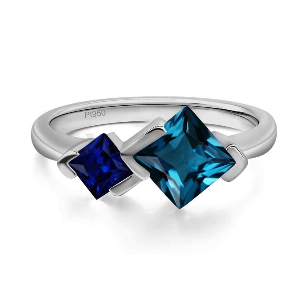 Kite Set 2 Stone Princess Cut London Blue Topaz and Sapphire Ring - LUO Jewelry #metal_platinum