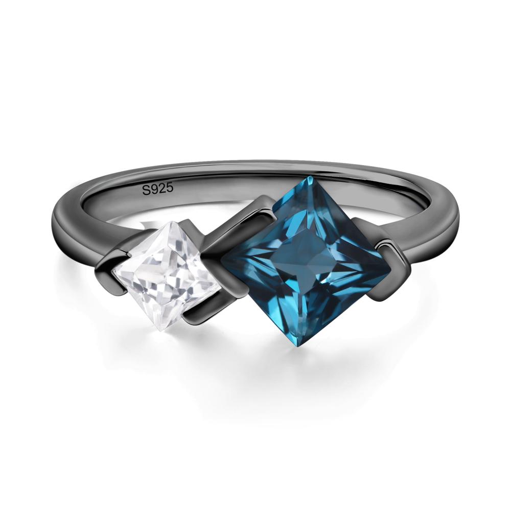 Kite Set 2 Stone Princess Cut London Blue Topaz Ring - LUO Jewelry #metal_black finish sterling silver