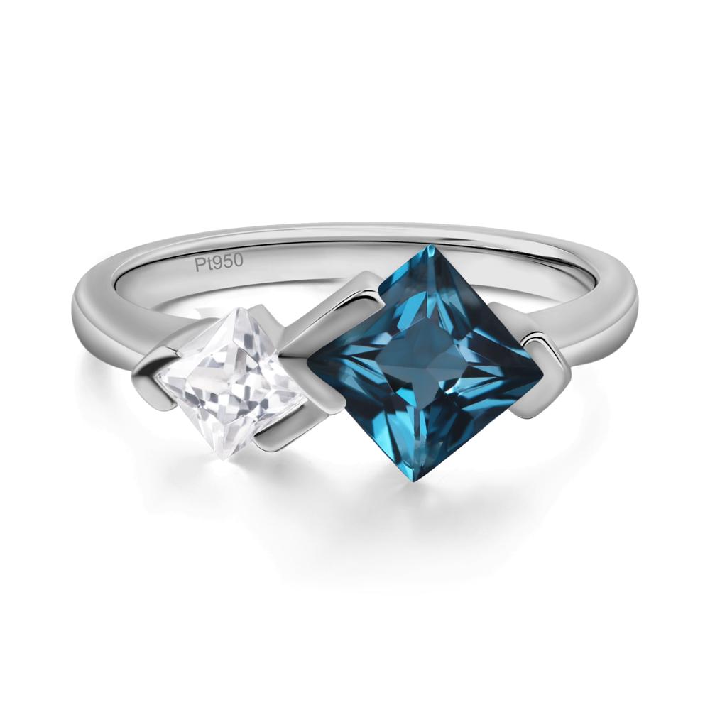 Kite Set 2 Stone Princess Cut London Blue Topaz Ring - LUO Jewelry #metal_platinum