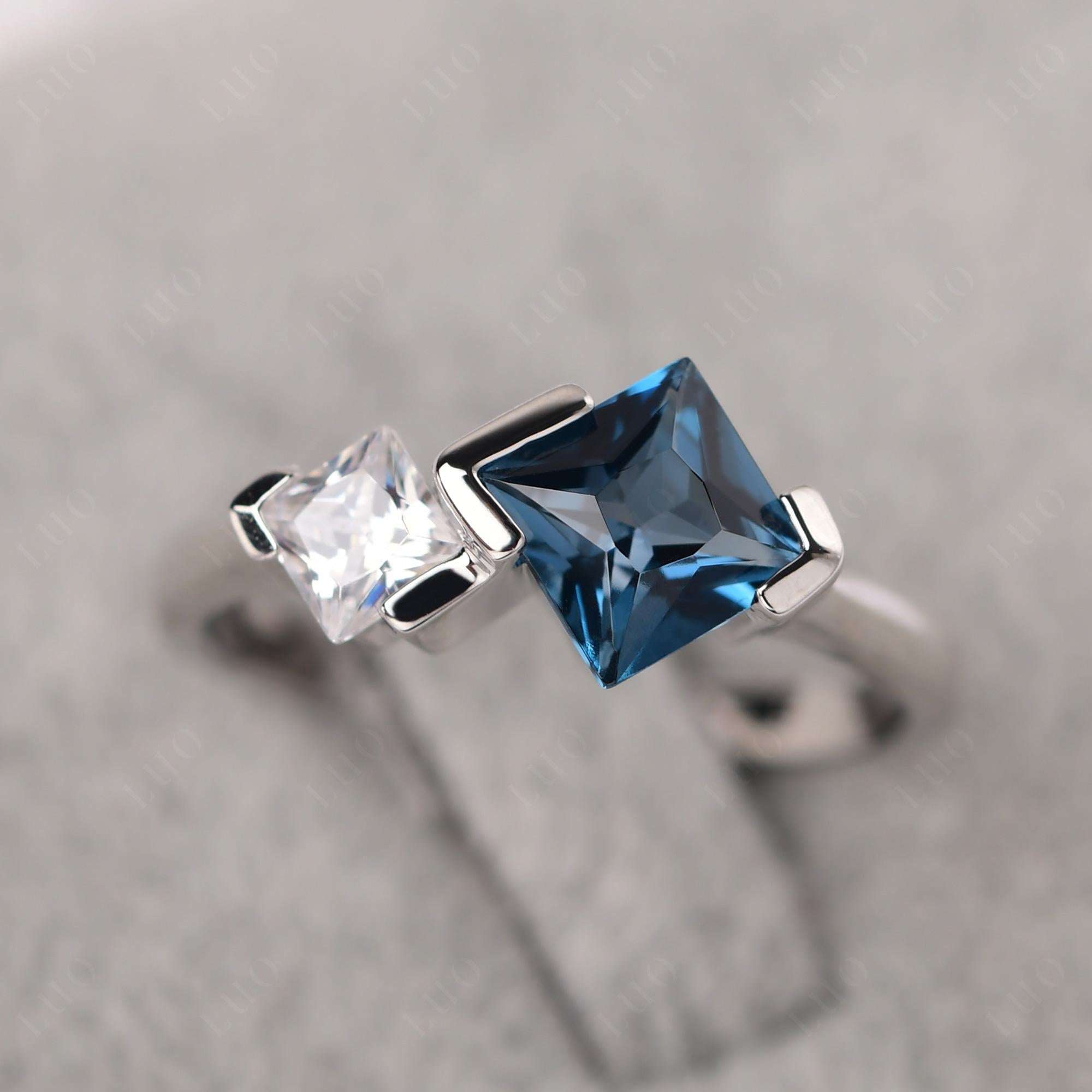 Kite Set 2 Stone Princess Cut London Blue Topaz Ring - LUO Jewelry