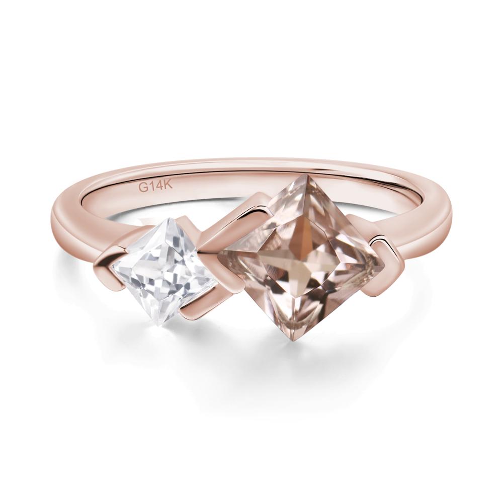 Kite Set 2 Stone Princess Cut Morganite Ring - LUO Jewelry #metal_14k rose gold