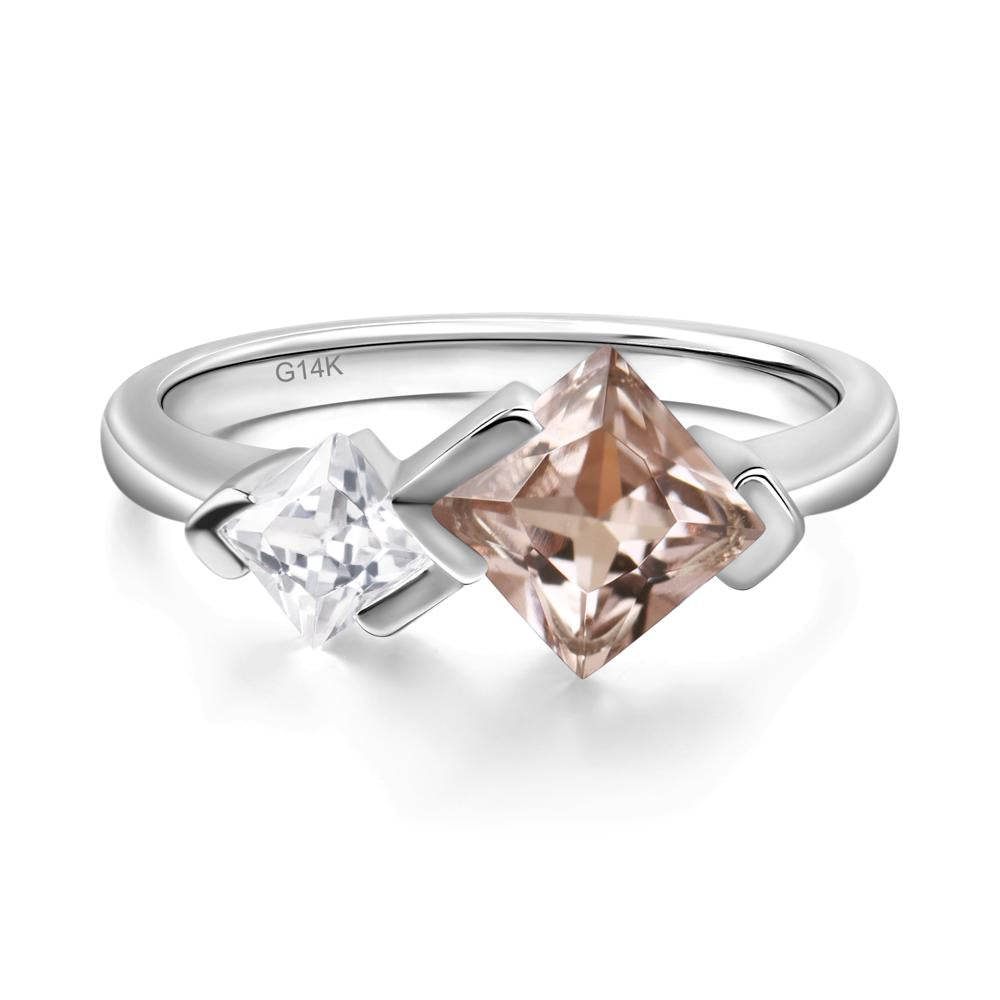 Kite Set 2 Stone Princess Cut Morganite Ring - LUO Jewelry #metal_14k white gold