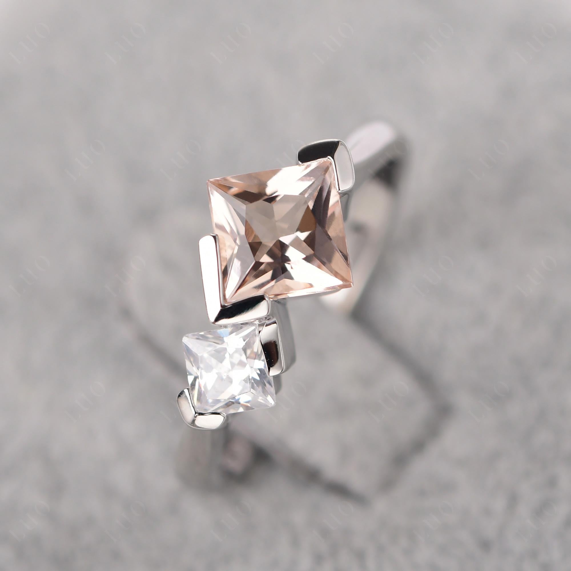 Kite Set 2 Stone Princess Cut Morganite Ring - LUO Jewelry