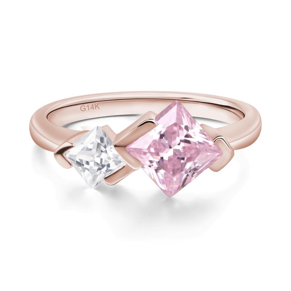 Kite Set 2 Stone Princess Cut Pink Cubic Zirconia Ring - LUO Jewelry #metal_14k rose gold