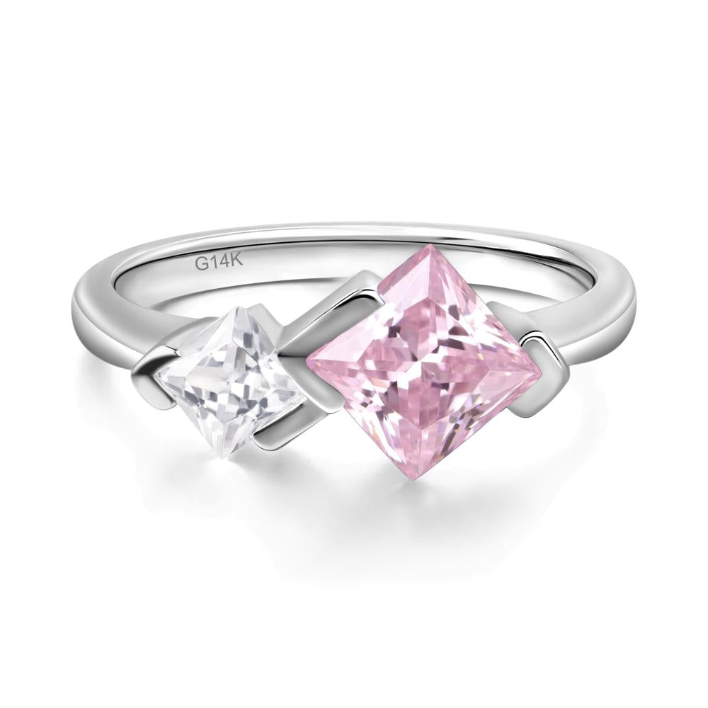 Kite Set 2 Stone Princess Cut Pink Cubic Zirconia Ring - LUO Jewelry #metal_14k white gold