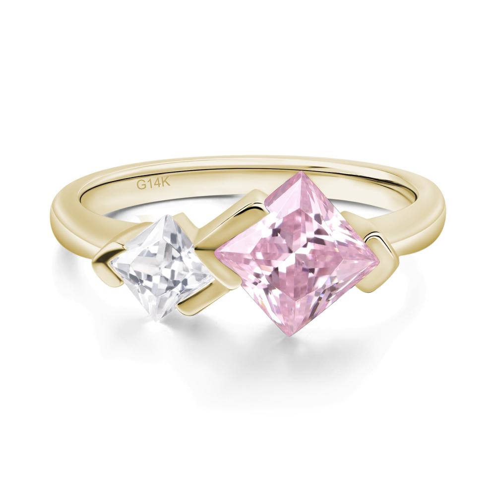 Kite Set 2 Stone Princess Cut Pink Cubic Zirconia Ring - LUO Jewelry #metal_14k yellow gold