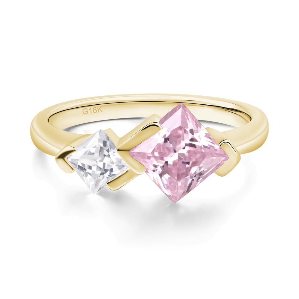 Kite Set 2 Stone Princess Cut Pink Cubic Zirconia Ring - LUO Jewelry #metal_18k yellow gold