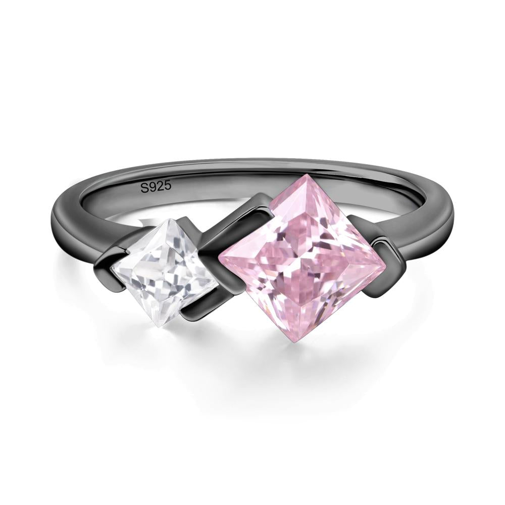 Kite Set 2 Stone Princess Cut Pink Cubic Zirconia Ring - LUO Jewelry #metal_black finish sterling silver