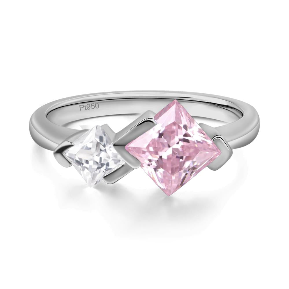 Kite Set 2 Stone Princess Cut Pink Cubic Zirconia Ring - LUO Jewelry #metal_platinum