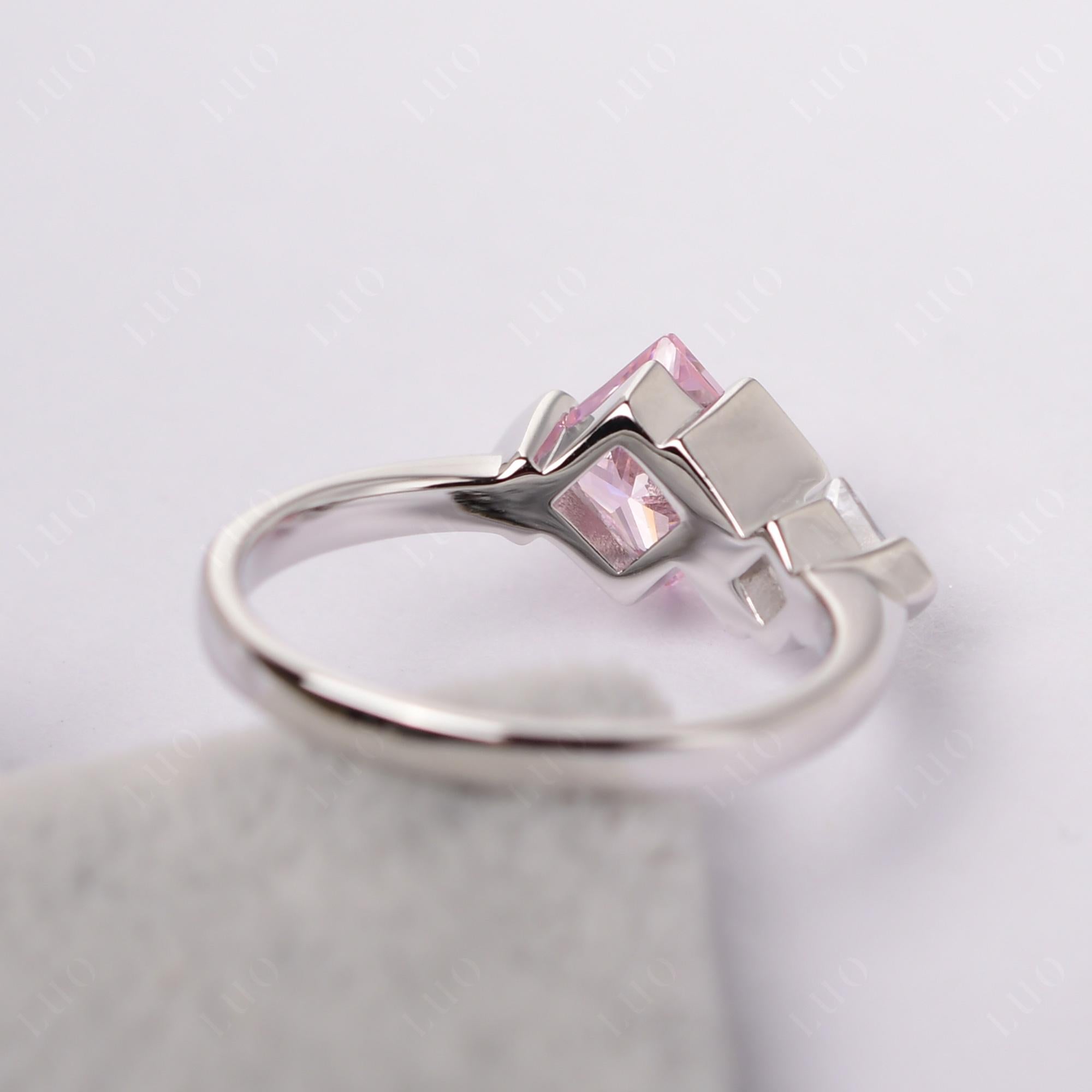 Kite Set 2 Stone Princess Cut Pink Cubic Zirconia Ring - LUO Jewelry