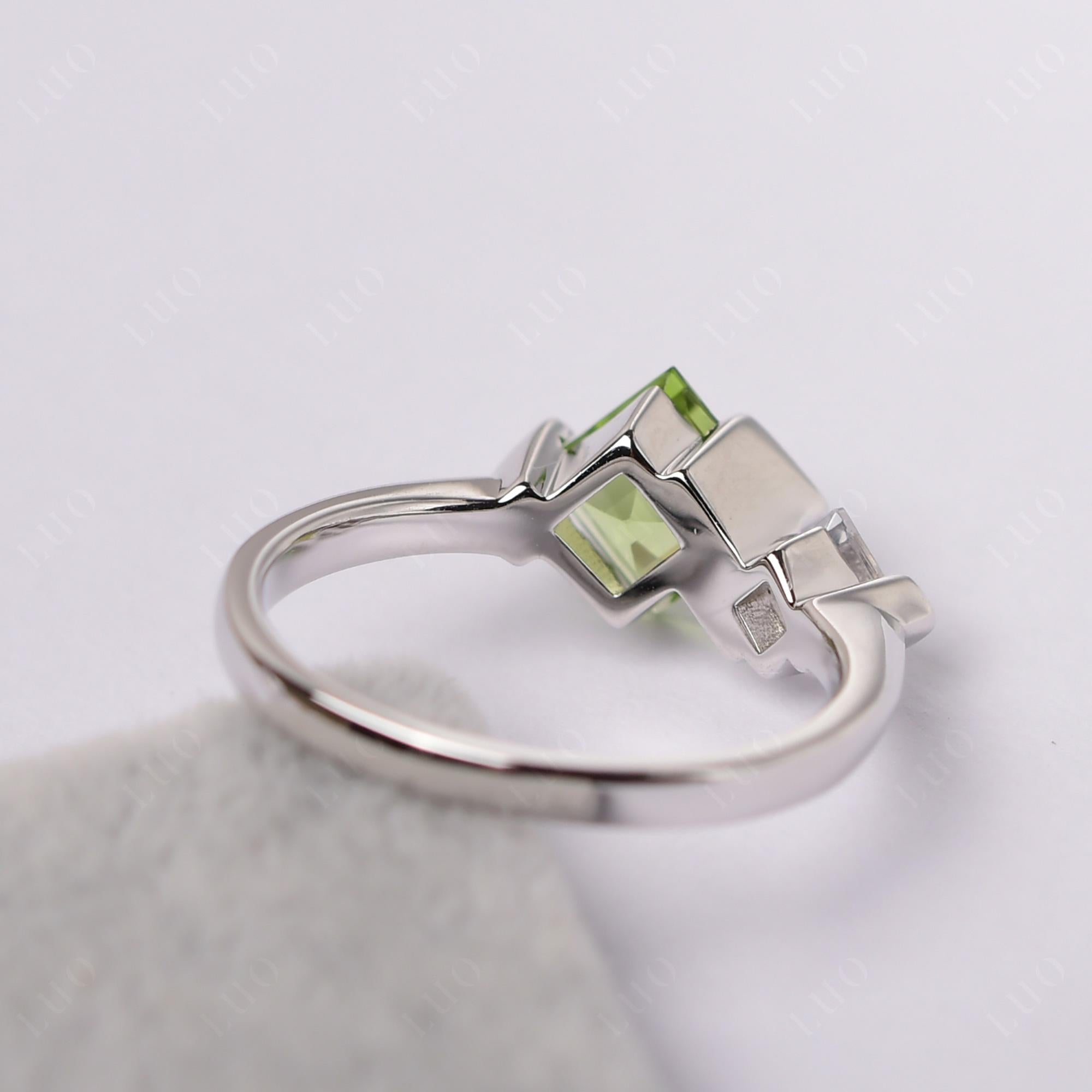 Kite Set 2 Stone Square Cut Peridot Ring - LUO Jewelry
