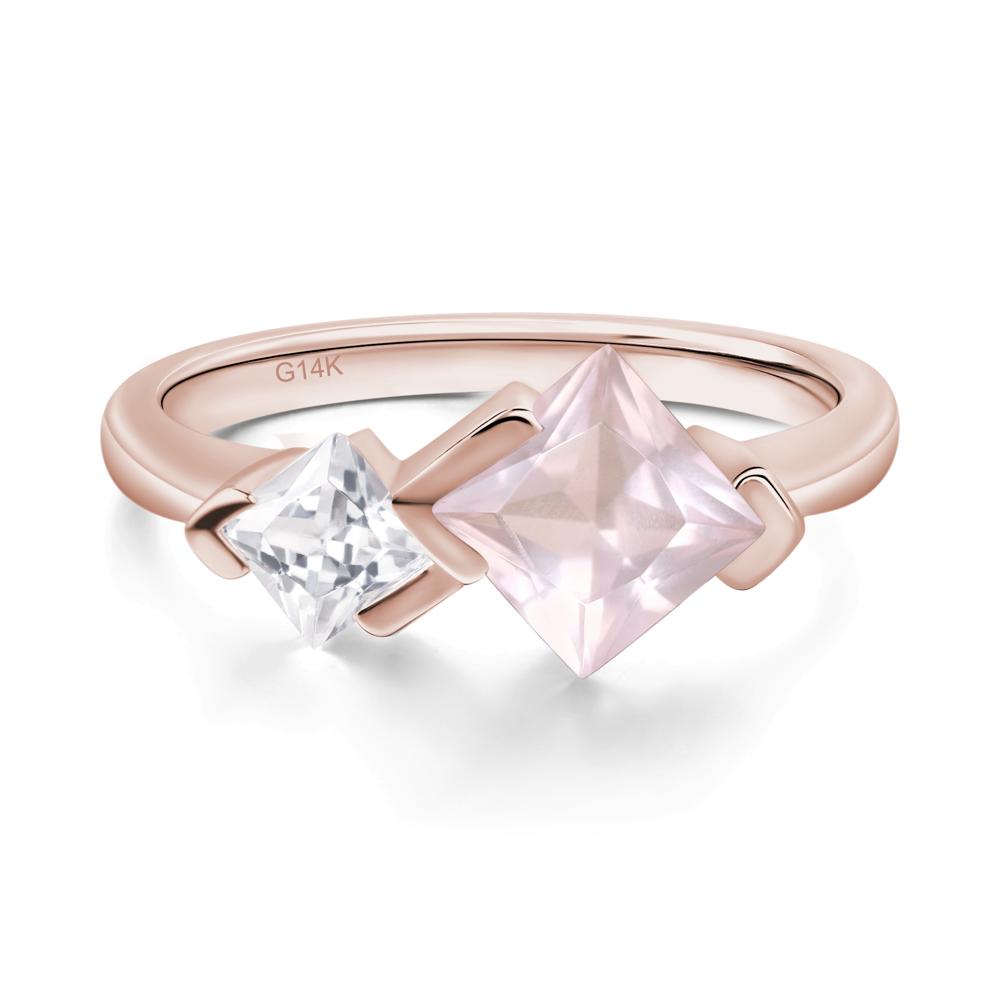 Kite Set 2 Stone Princess Cut Rose Quartz Ring - LUO Jewelry #metal_14k rose gold