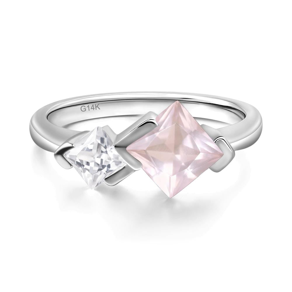 Kite Set 2 Stone Princess Cut Rose Quartz Ring - LUO Jewelry #metal_14k white gold