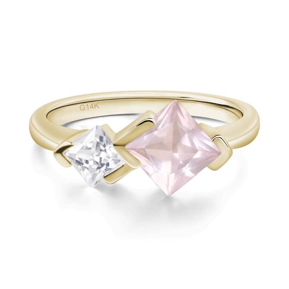 Kite Set 2 Stone Princess Cut Rose Quartz Ring - LUO Jewelry #metal_14k yellow gold