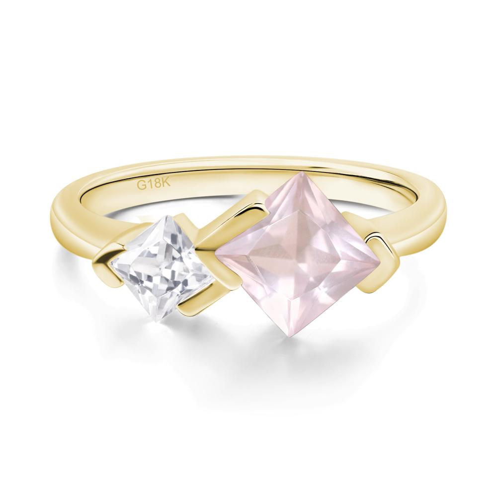 Kite Set 2 Stone Princess Cut Rose Quartz Ring - LUO Jewelry #metal_18k yellow gold
