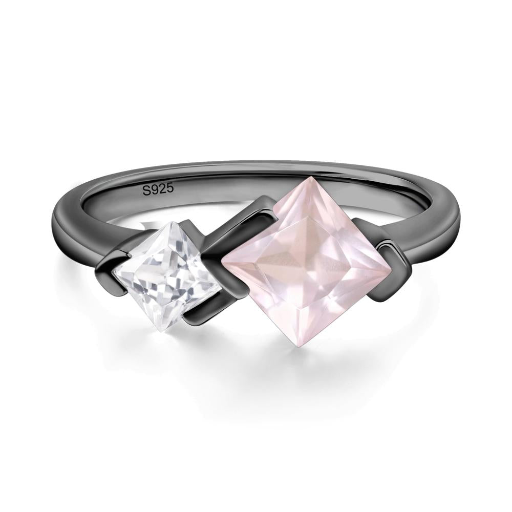 Kite Set 2 Stone Princess Cut Rose Quartz Ring - LUO Jewelry #metal_black finish sterling silver