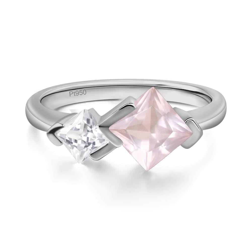 Kite Set 2 Stone Princess Cut Rose Quartz Ring - LUO Jewelry #metal_platinum