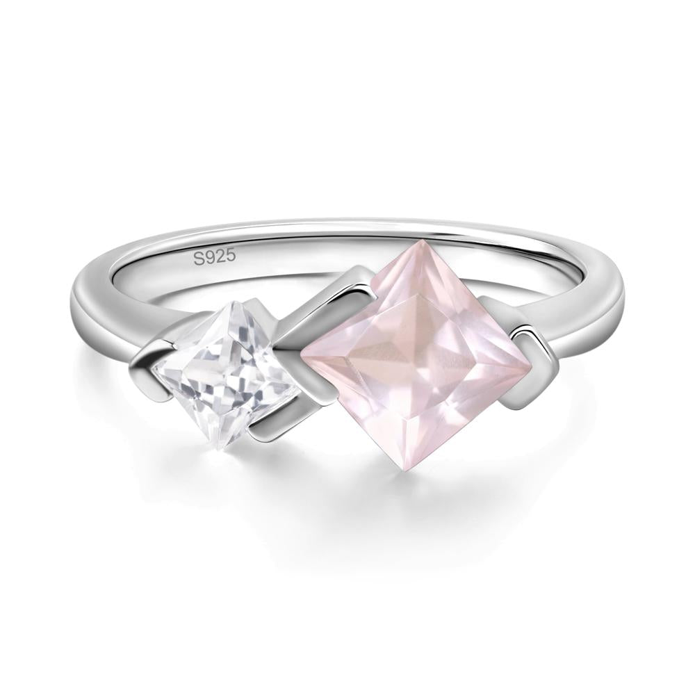 Kite Set 2 Stone Princess Cut Rose Quartz Ring - LUO Jewelry #metal_sterling silver
