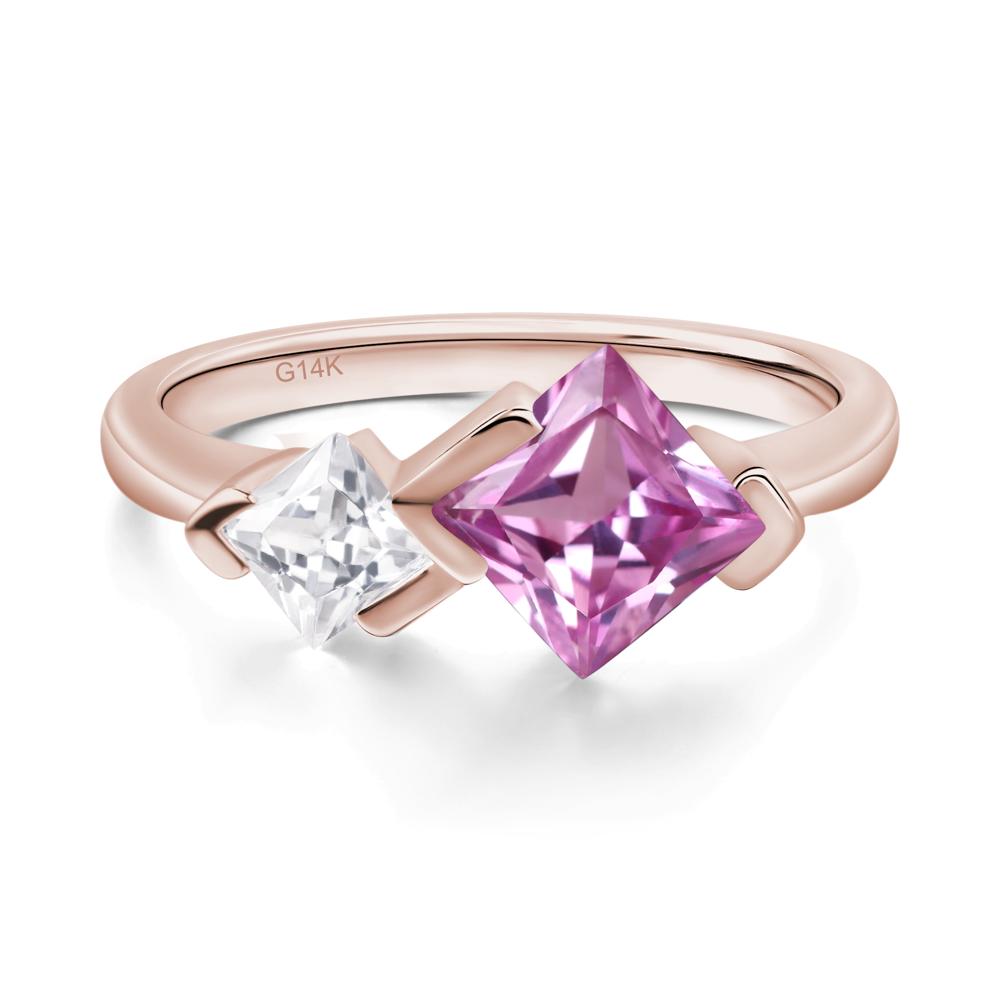 Kite Set 2 Stone Princess Cut Pink Sapphire Ring - LUO Jewelry #metal_14k rose gold