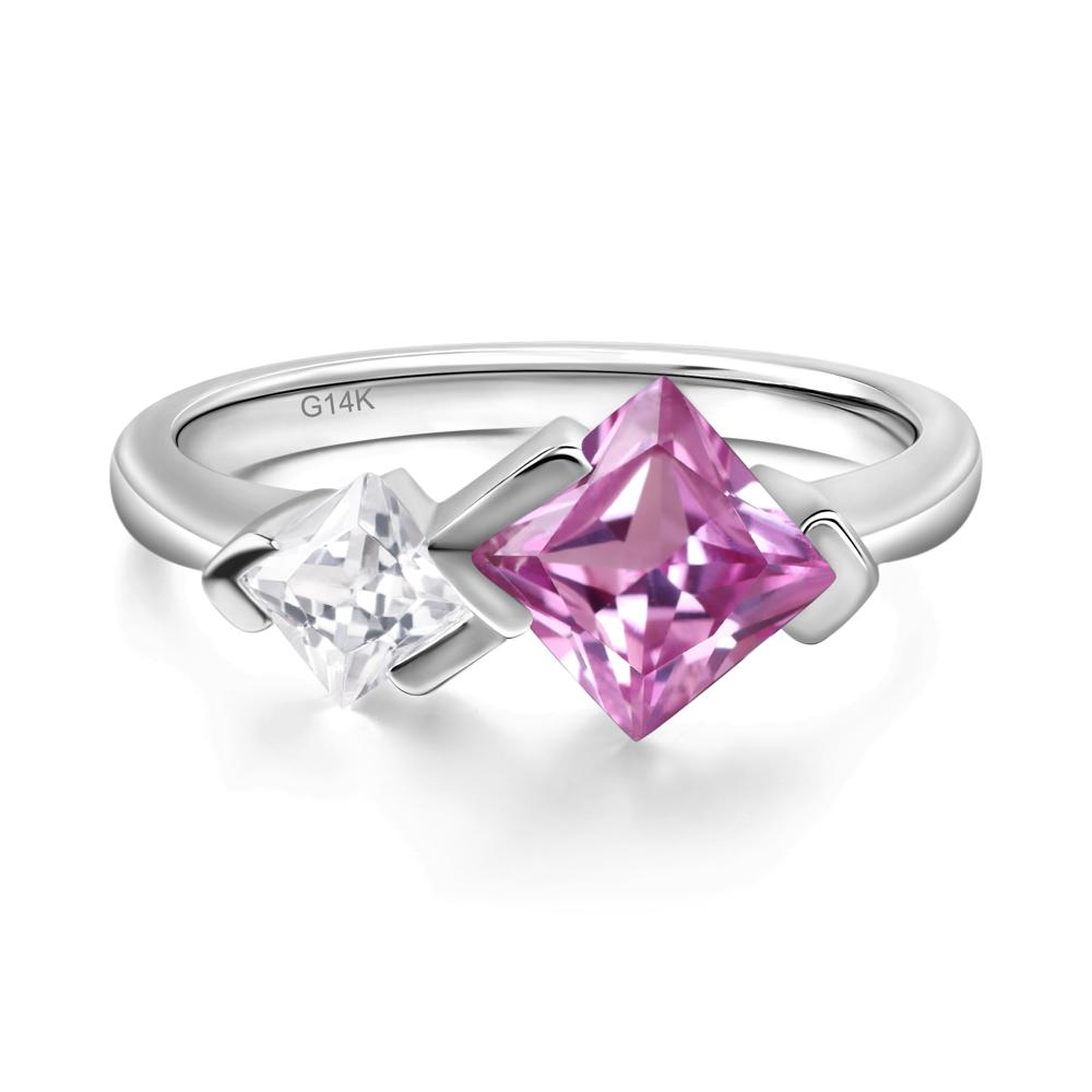 Kite Set 2 Stone Princess Cut Pink Sapphire Ring - LUO Jewelry #metal_14k white gold