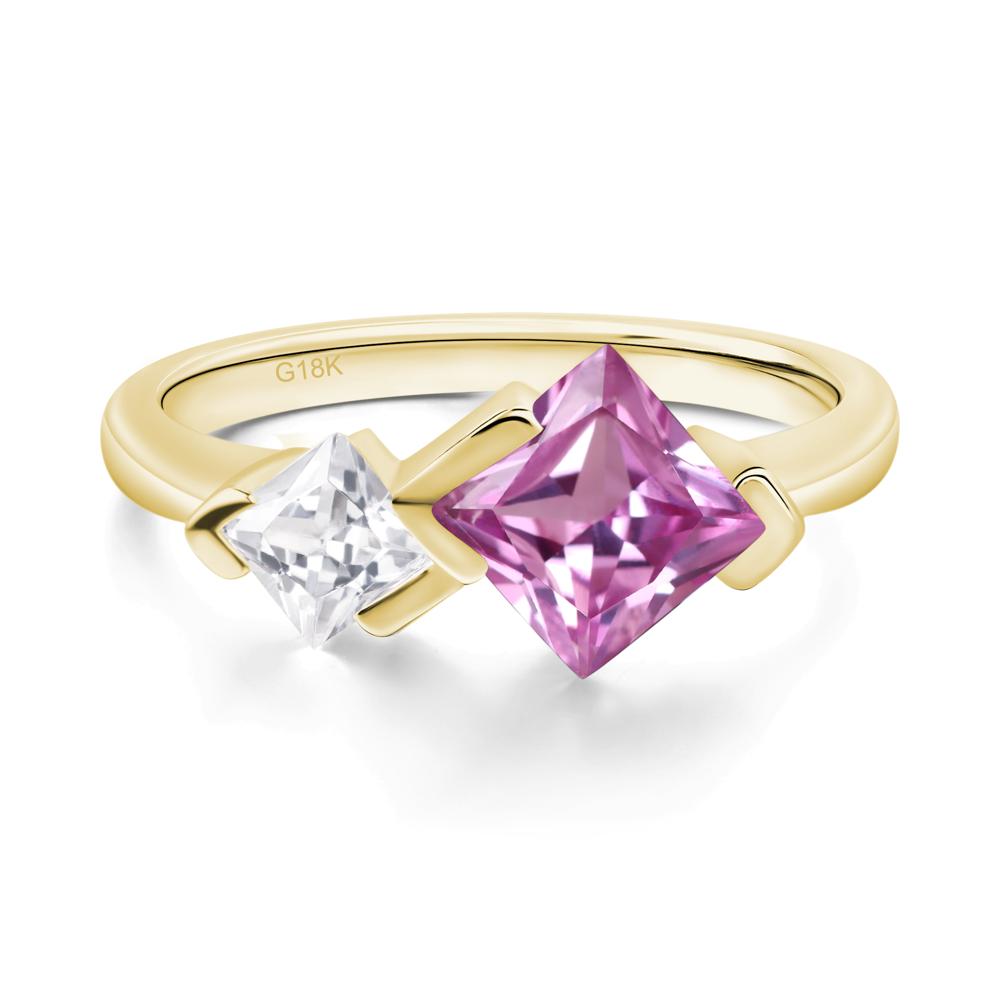 Kite Set 2 Stone Princess Cut Pink Sapphire Ring - LUO Jewelry #metal_18k yellow gold