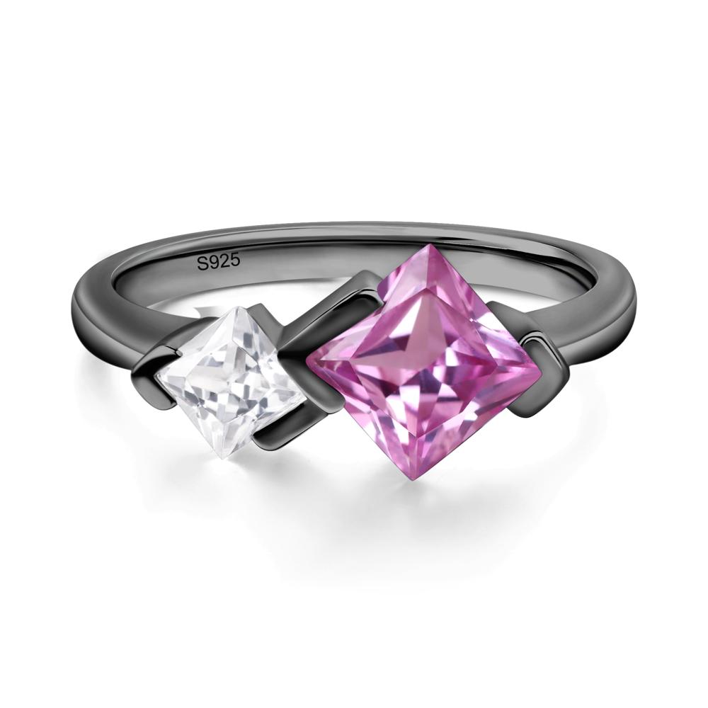 Kite Set 2 Stone Princess Cut Pink Sapphire Ring - LUO Jewelry #metal_black finish sterling silver