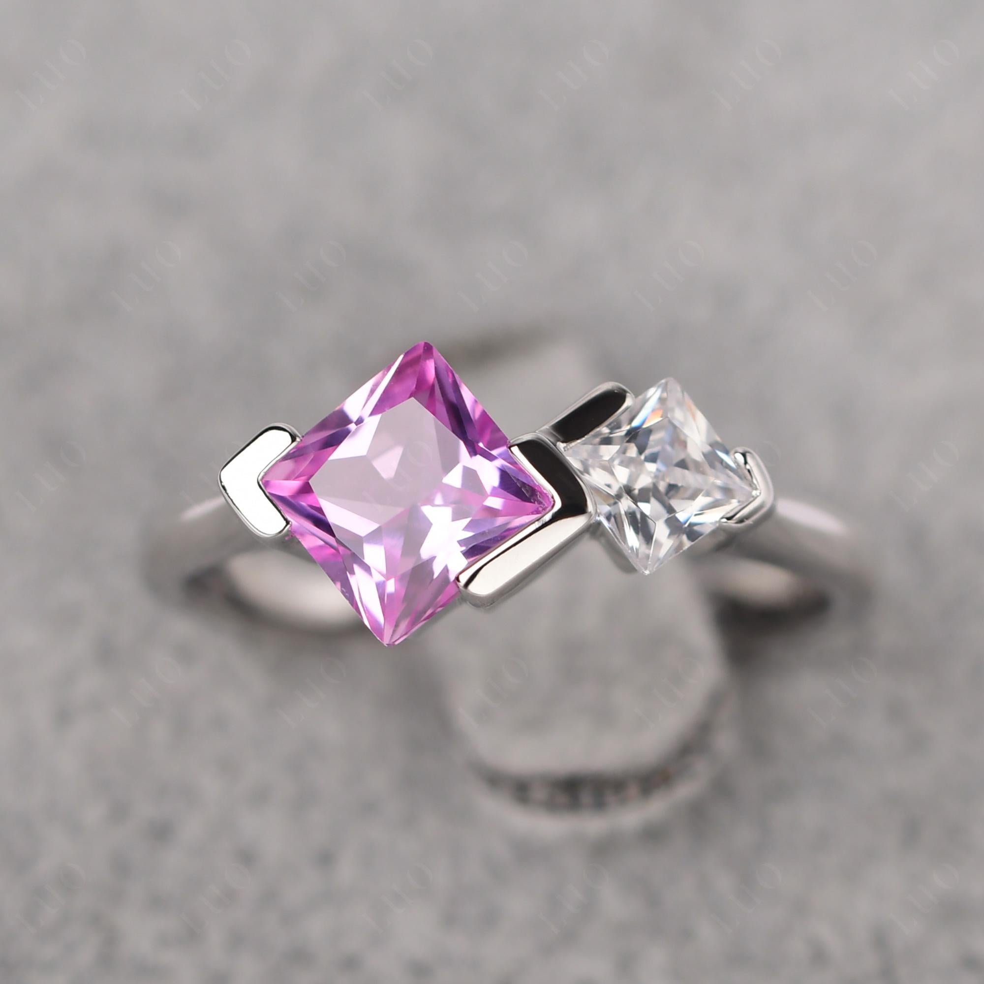 Kite Set 2 Stone Princess Cut Pink Sapphire Ring - LUO Jewelry