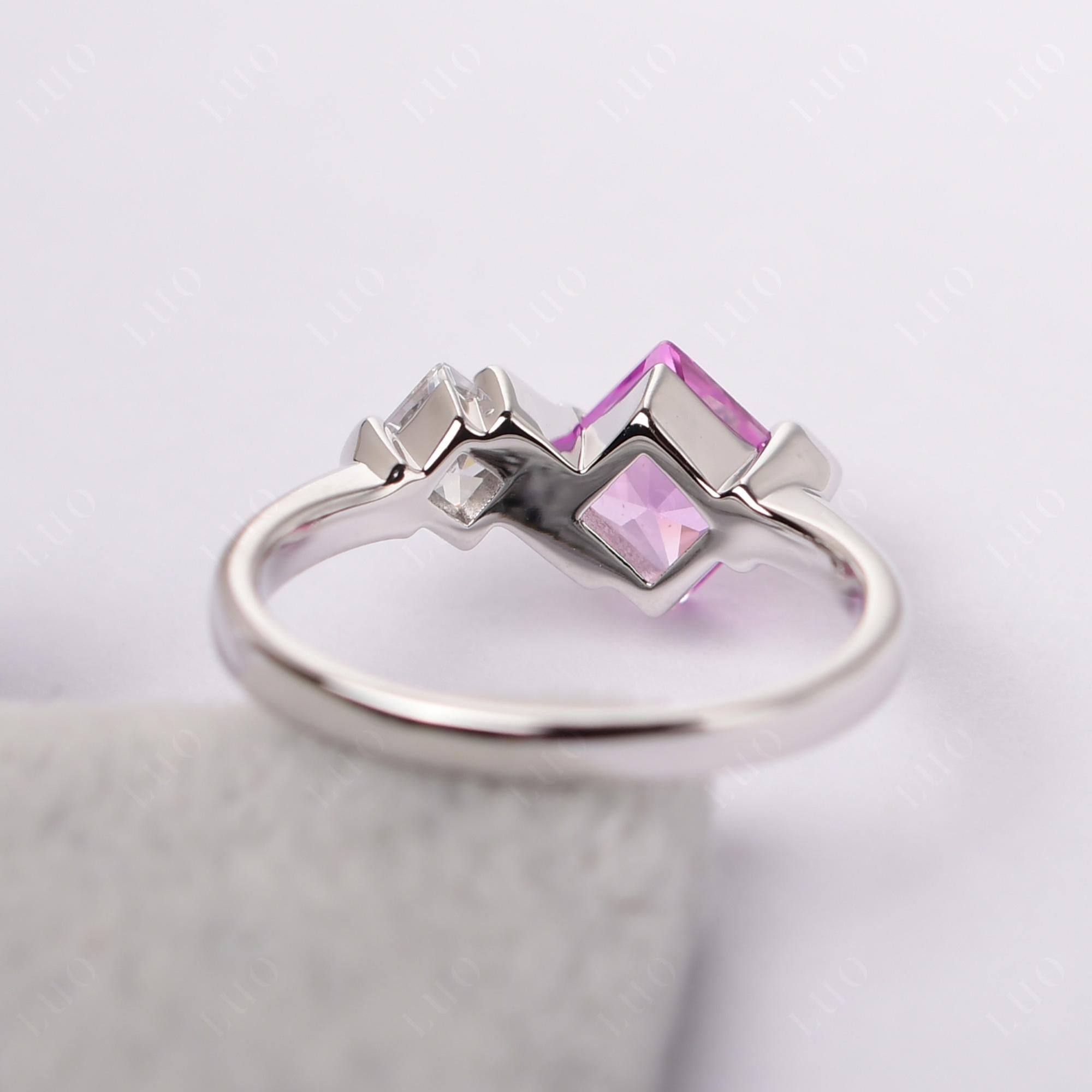 Kite Set 2 Stone Princess Cut Pink Sapphire Ring - LUO Jewelry
