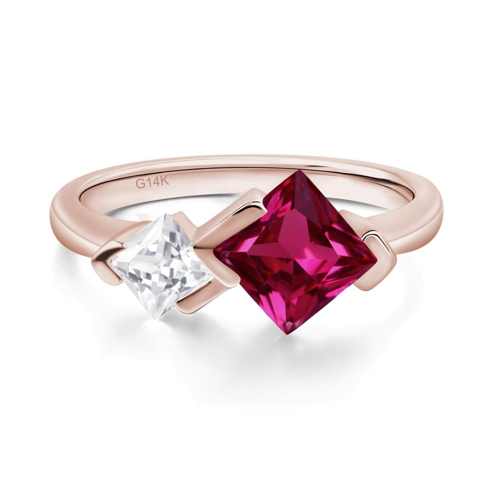 Kite Set 2 Stone Princess Cut Lab Created Ruby Ring - LUO Jewelry #metal_14k rose gold