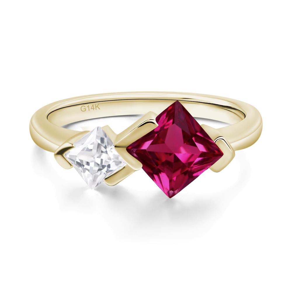 Kite Set 2 Stone Princess Cut Lab Created Ruby Ring - LUO Jewelry #metal_14k yellow gold