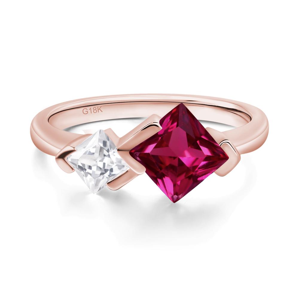 Kite Set 2 Stone Princess Cut Lab Created Ruby Ring - LUO Jewelry #metal_18k rose gold