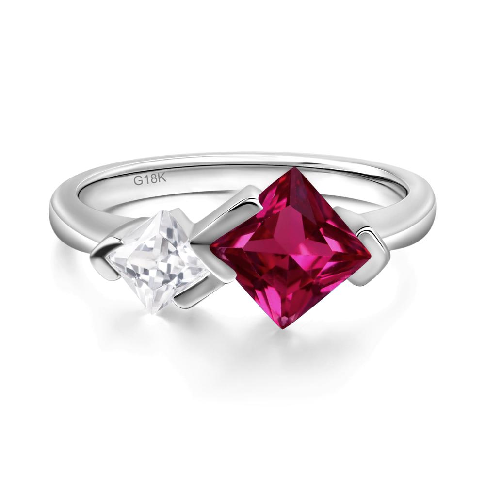 Kite Set 2 Stone Princess Cut Lab Created Ruby Ring - LUO Jewelry #metal_18k white gold