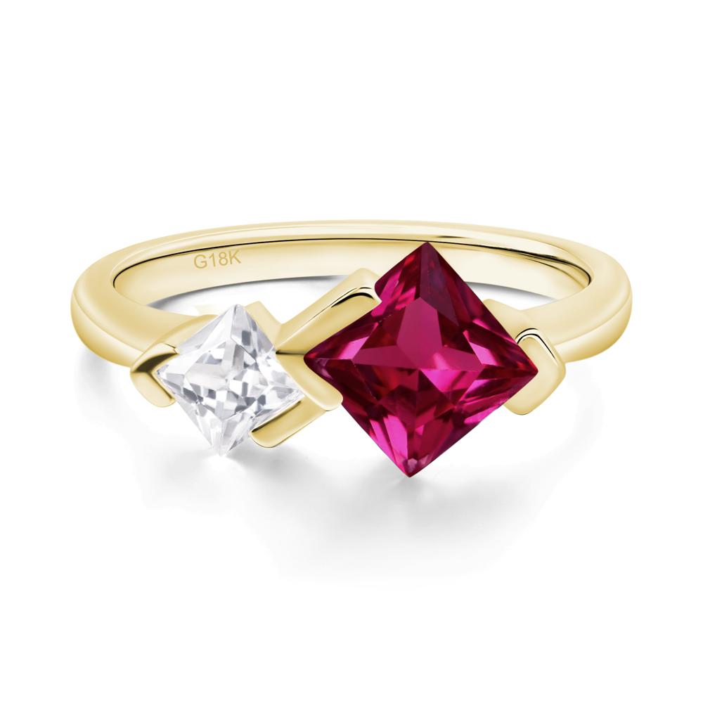 Kite Set 2 Stone Princess Cut Lab Created Ruby Ring - LUO Jewelry #metal_18k yellow gold