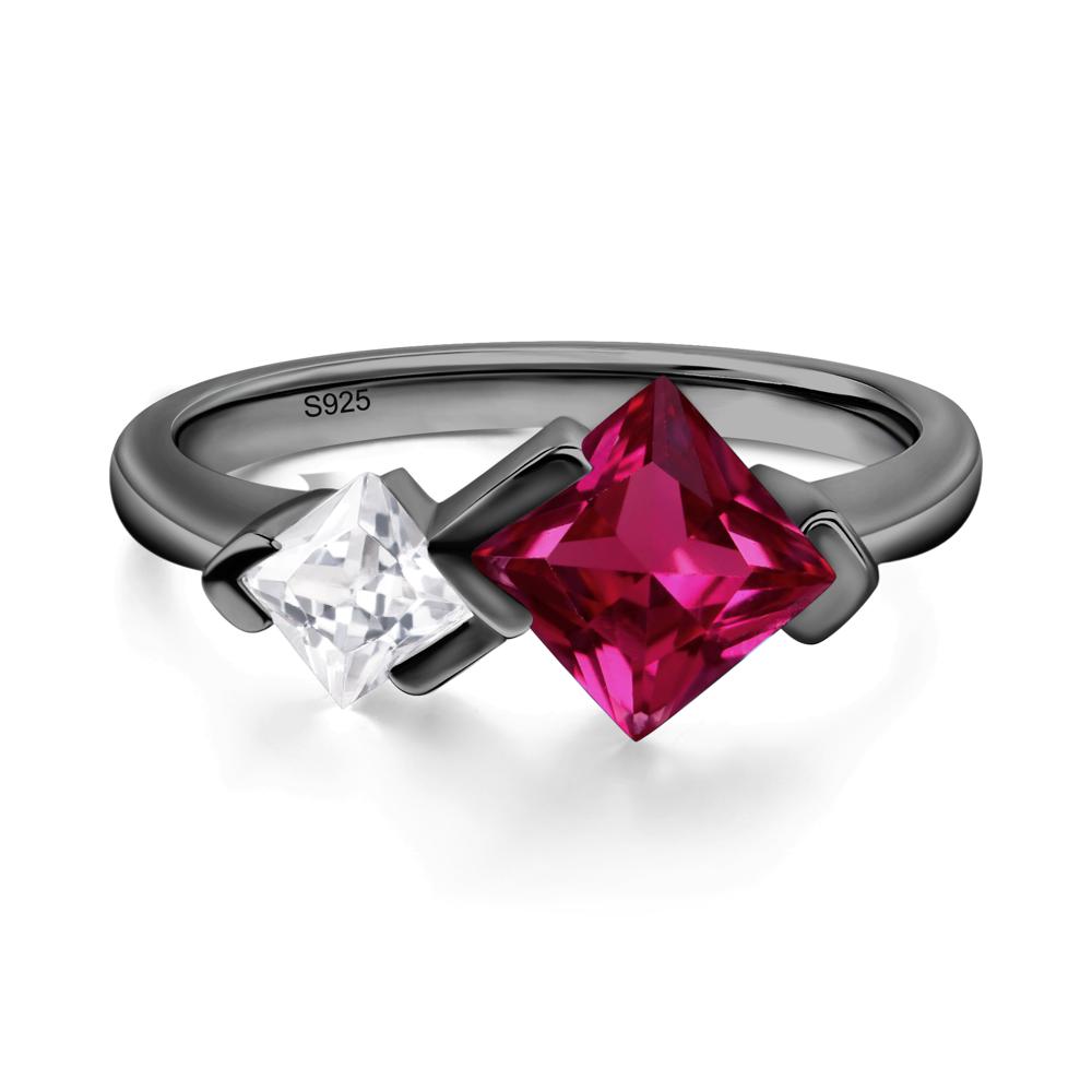 Kite Set 2 Stone Princess Cut Lab Created Ruby Ring - LUO Jewelry #metal_black finish sterling silver