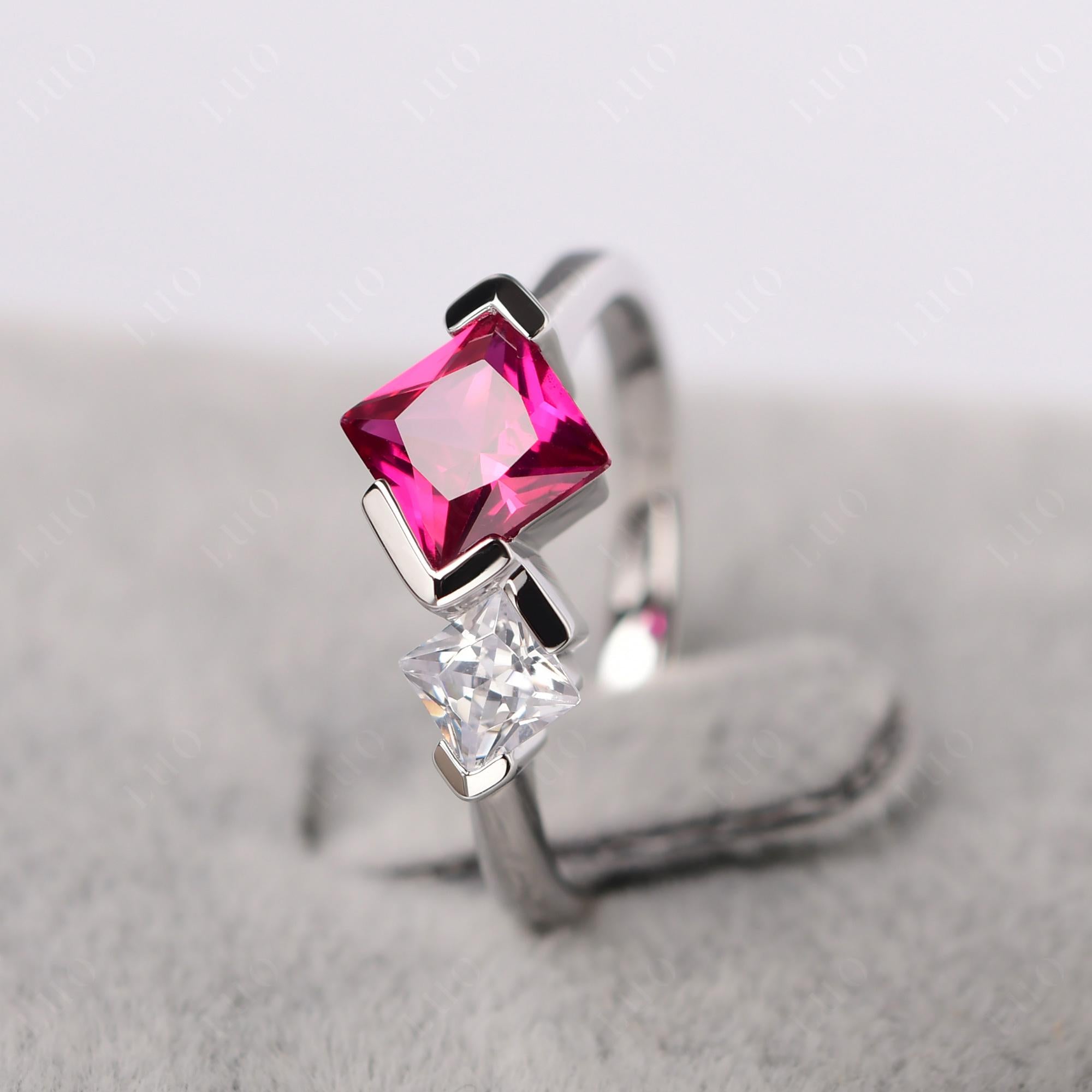 Kite Set 2 Stone Princess Cut Lab Created Ruby Ring - LUO Jewelry
