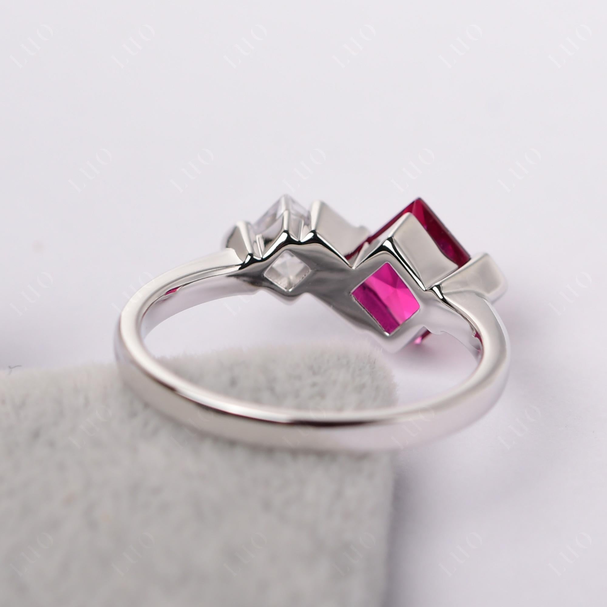 Kite Set 2 Stone Princess Cut Lab Created Ruby Ring - LUO Jewelry