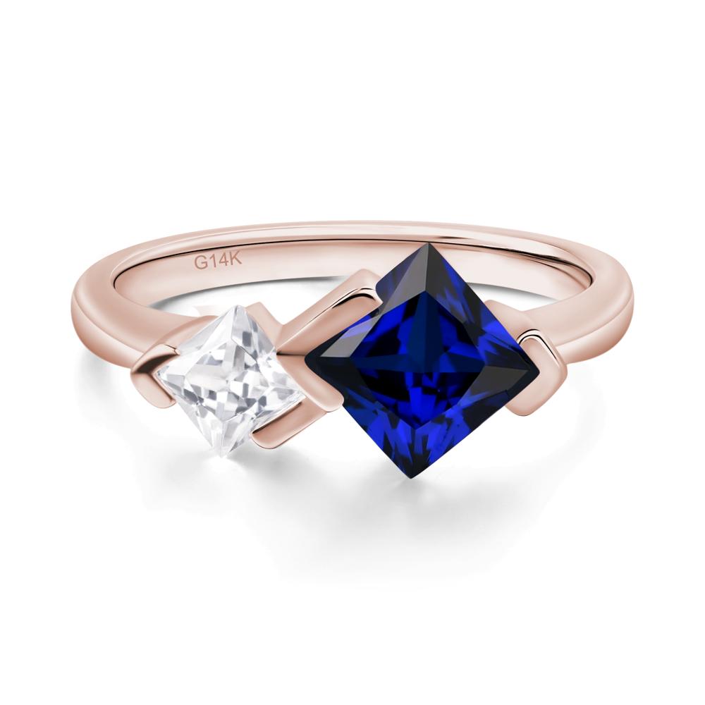Kite Set 2 Stone Princess Cut Sapphire Ring - LUO Jewelry #metal_14k rose gold
