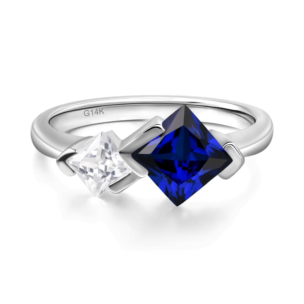 Kite Set 2 Stone Princess Cut Sapphire Ring - LUO Jewelry #metal_14k white gold
