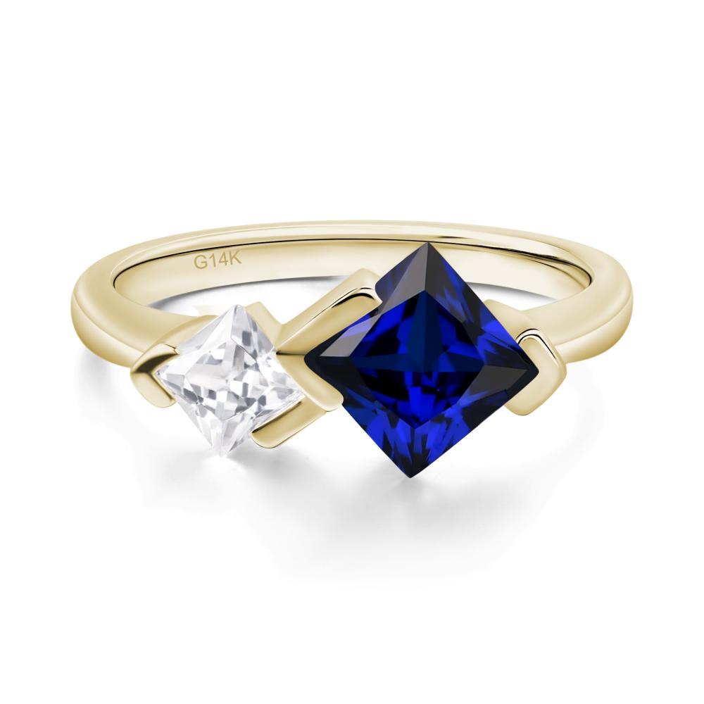 Kite Set 2 Stone Princess Cut Sapphire Ring - LUO Jewelry #metal_14k yellow gold