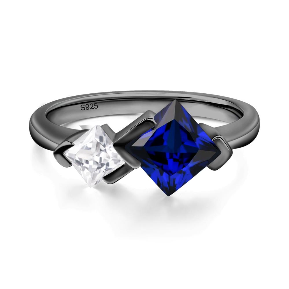 Kite Set 2 Stone Princess Cut Sapphire Ring - LUO Jewelry #metal_black finish sterling silver