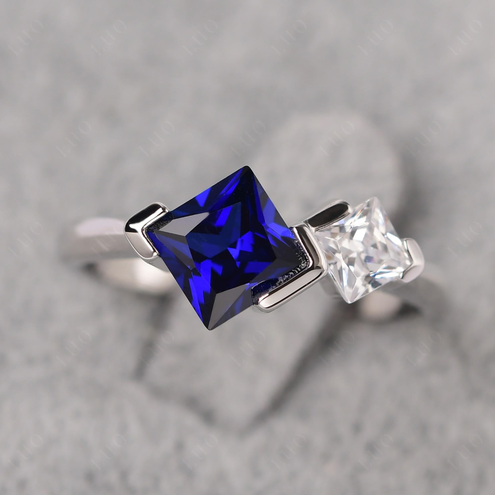 Kite Set 2 Stone Princess Cut Sapphire Ring - LUO Jewelry