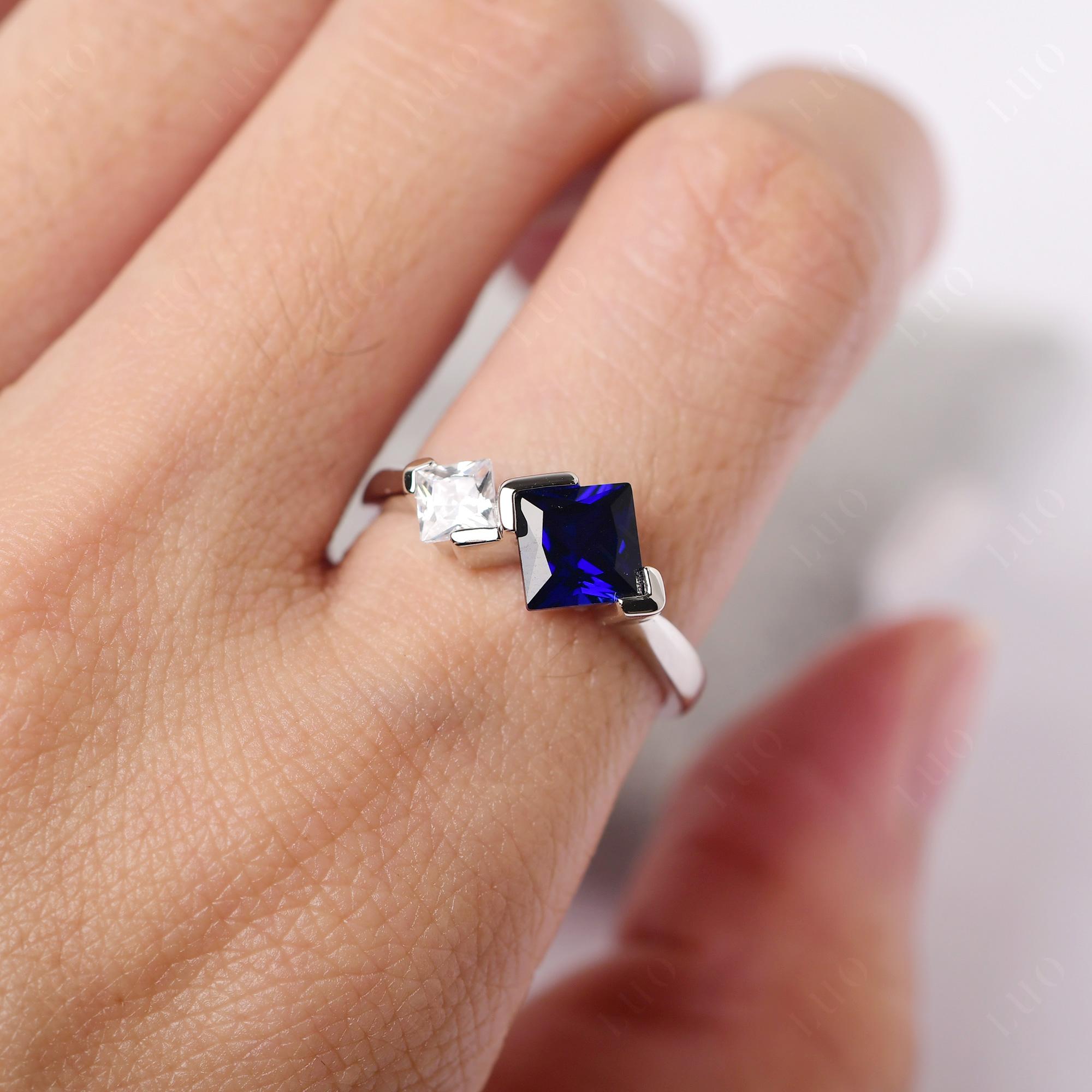 Kite Set 2 Stone Princess Cut Sapphire Ring - LUO Jewelry