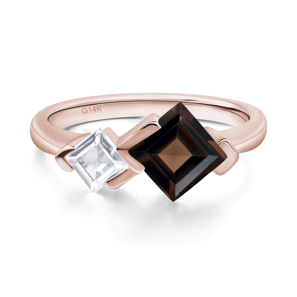 Kite Set 2 Stone Square Cut Smoky Quartz Ring - LUO Jewelry #metal_14k rose gold