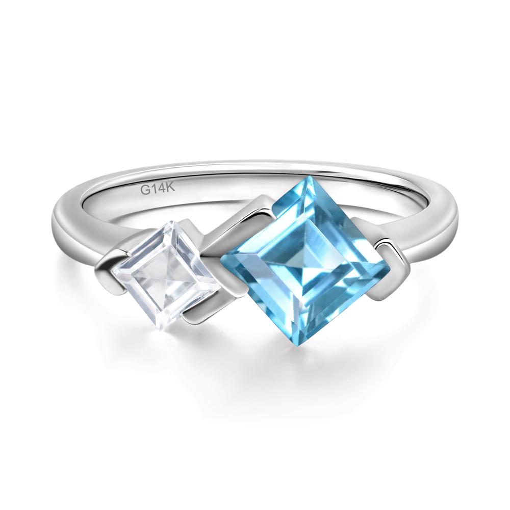 Kite Set 2 Stone Square Cut Swiss Blue Topaz Ring - LUO Jewelry #metal_14k white gold