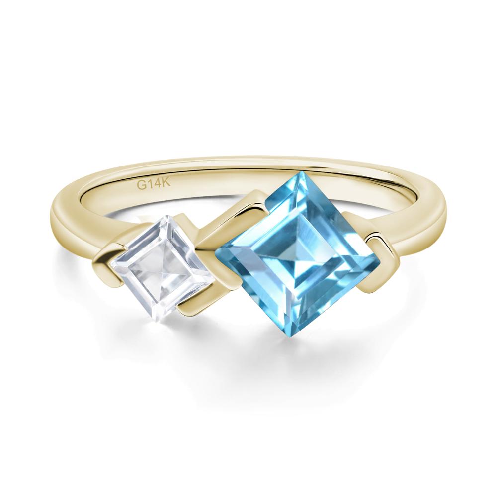 Kite Set 2 Stone Square Cut Swiss Blue Topaz Ring - LUO Jewelry #metal_14k yellow gold