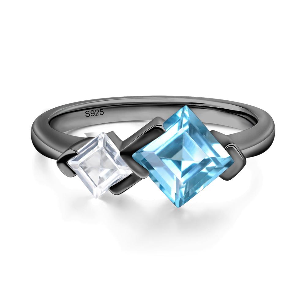 Kite Set 2 Stone Square Cut Swiss Blue Topaz Ring - LUO Jewelry #metal_black finish sterling silver