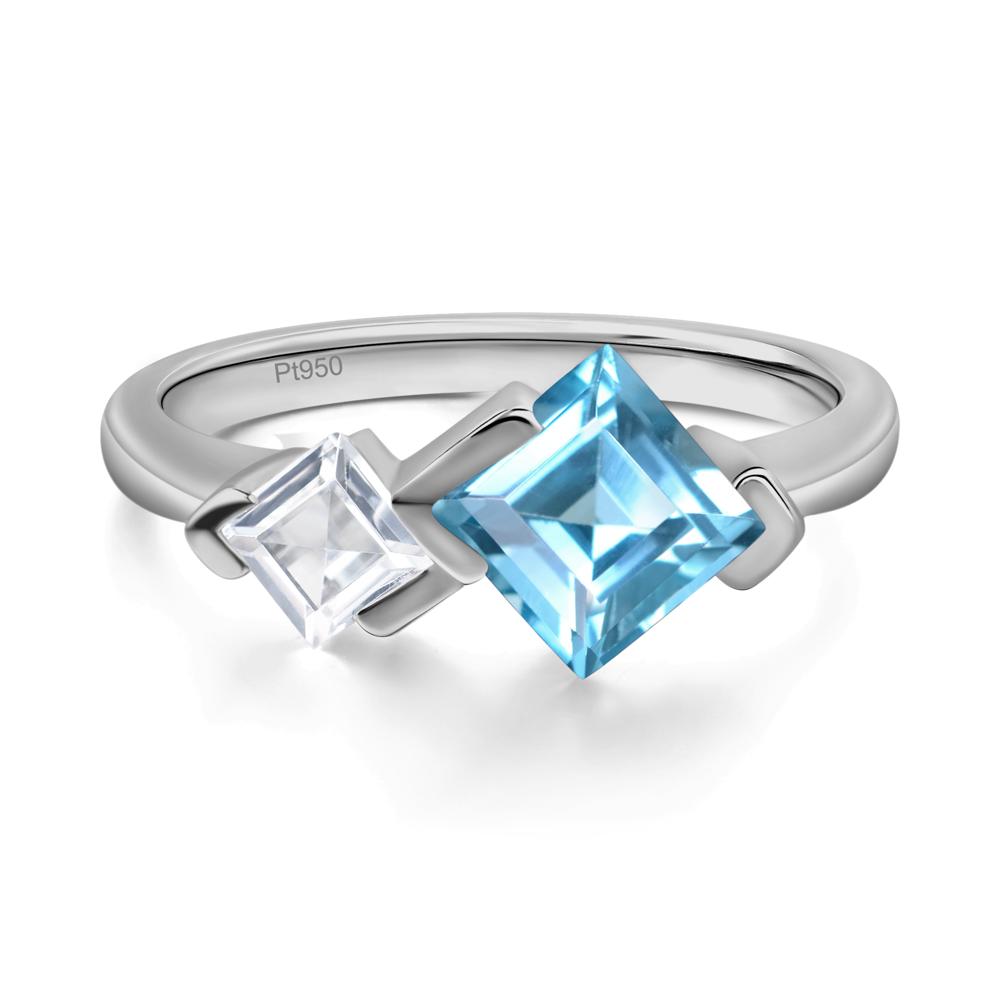 Kite Set 2 Stone Square Cut Swiss Blue Topaz Ring - LUO Jewelry #metal_platinum