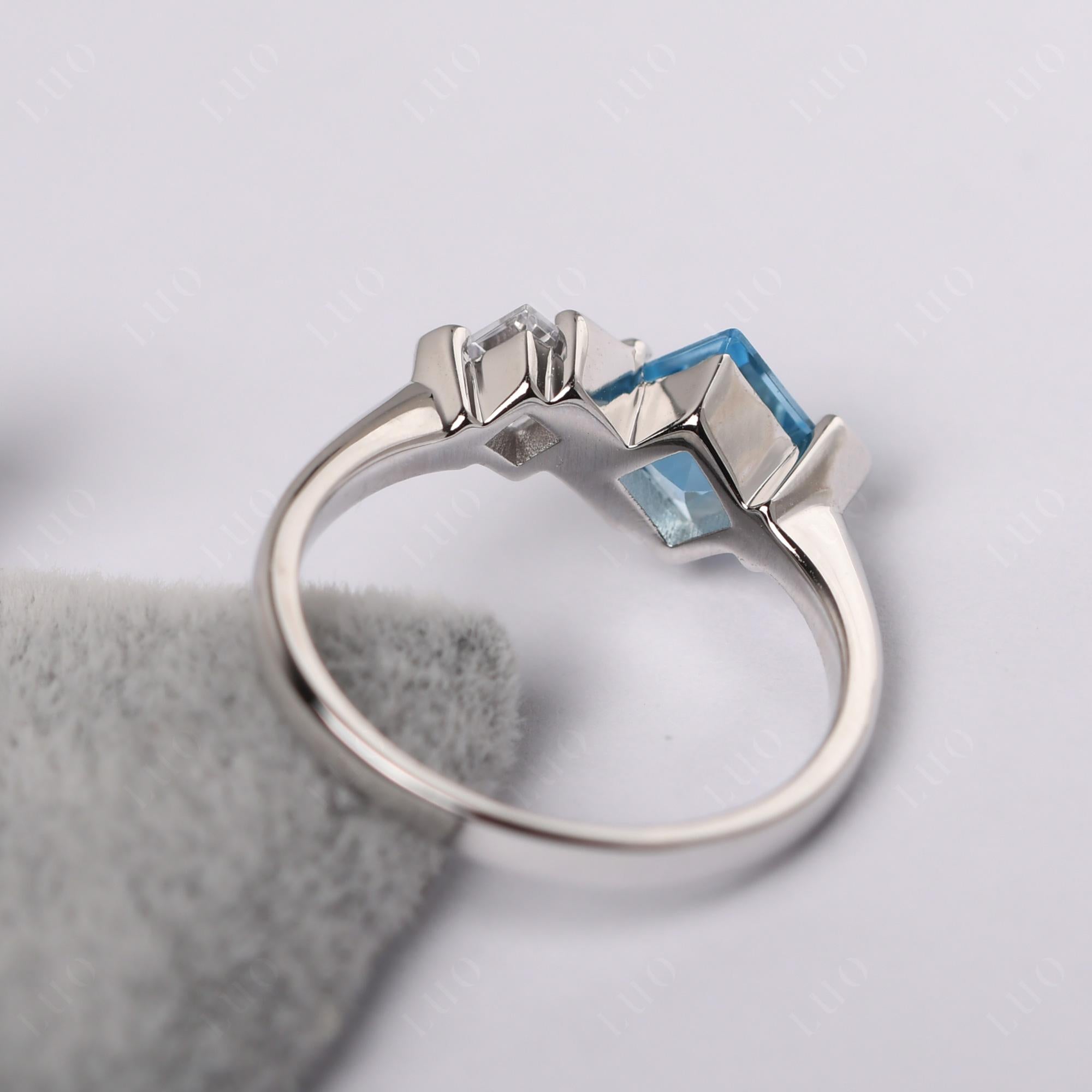 Kite Set 2 Stone Square Cut Swiss Blue Topaz Ring - LUO Jewelry