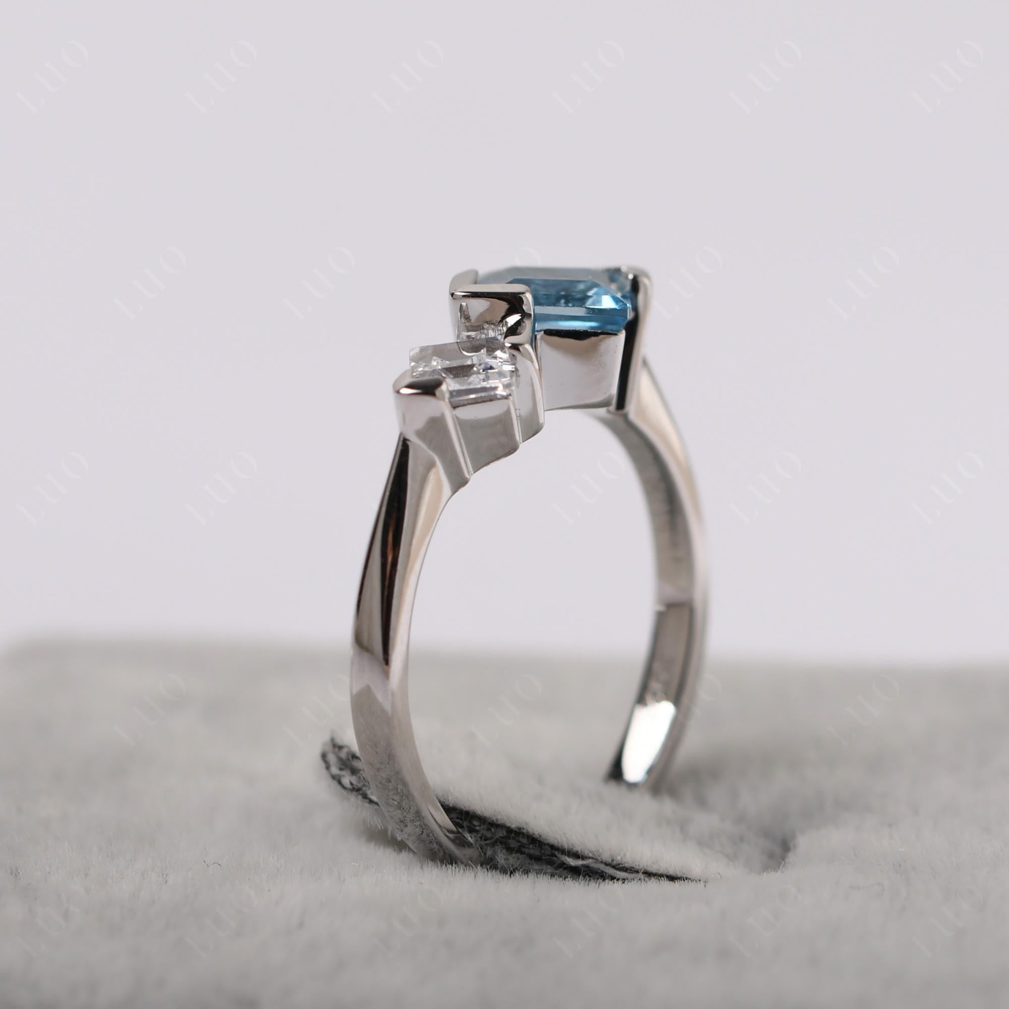 Kite Set 2 Stone Square Cut Swiss Blue Topaz Ring - LUO Jewelry