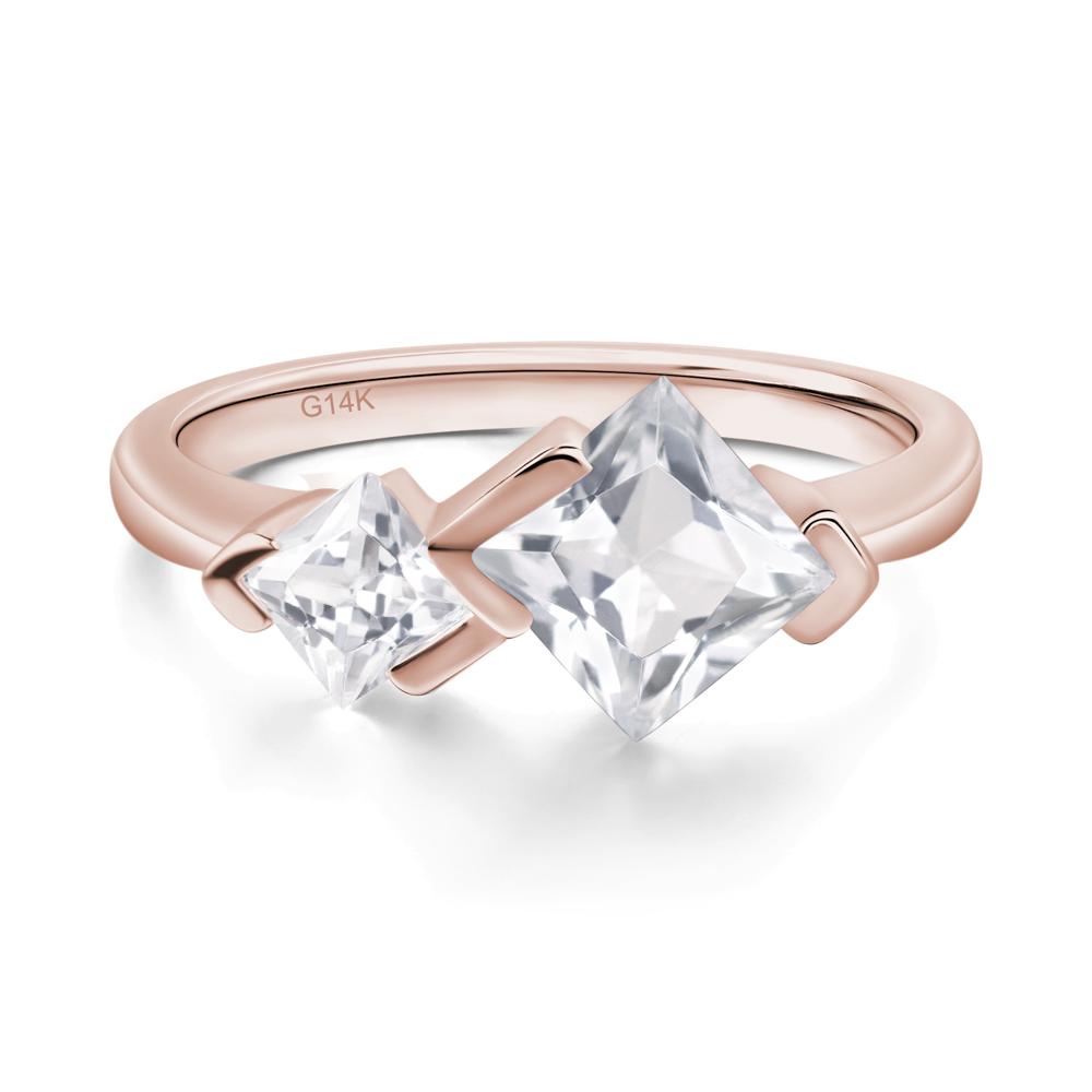 Kite Set 2 Stone Princess Cut White Topaz Ring - LUO Jewelry #metal_14k rose gold